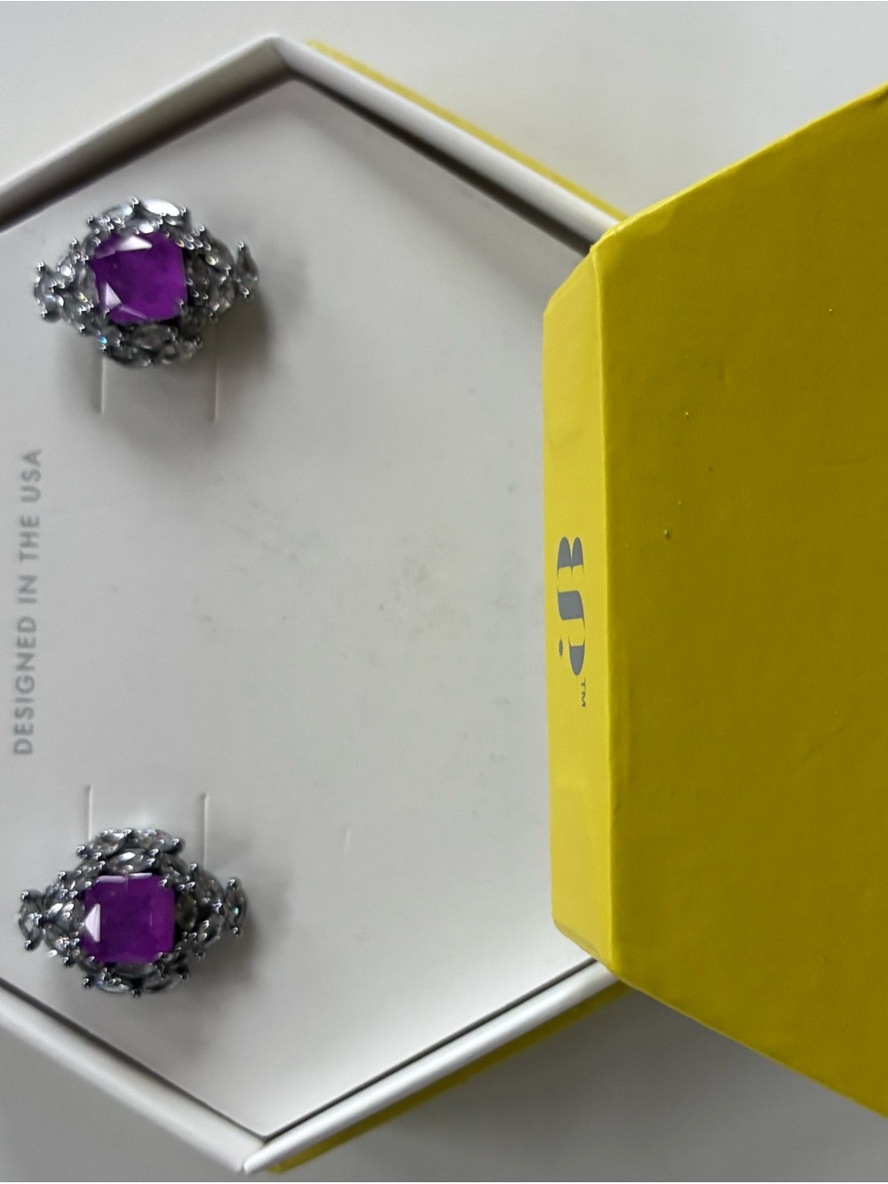 Purple Crystal Floral Earrings - Purple/Silver tone